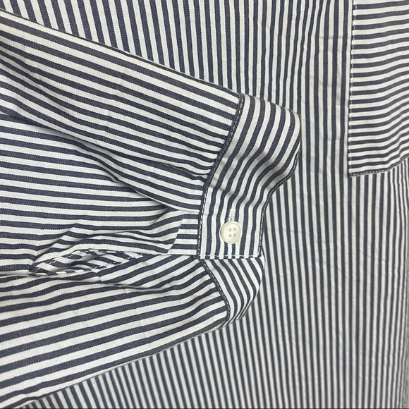 J Crew Top Organic Cotton Striped Box Blouse Black & White Long Sleeve Pocket - Picture 7 of 13